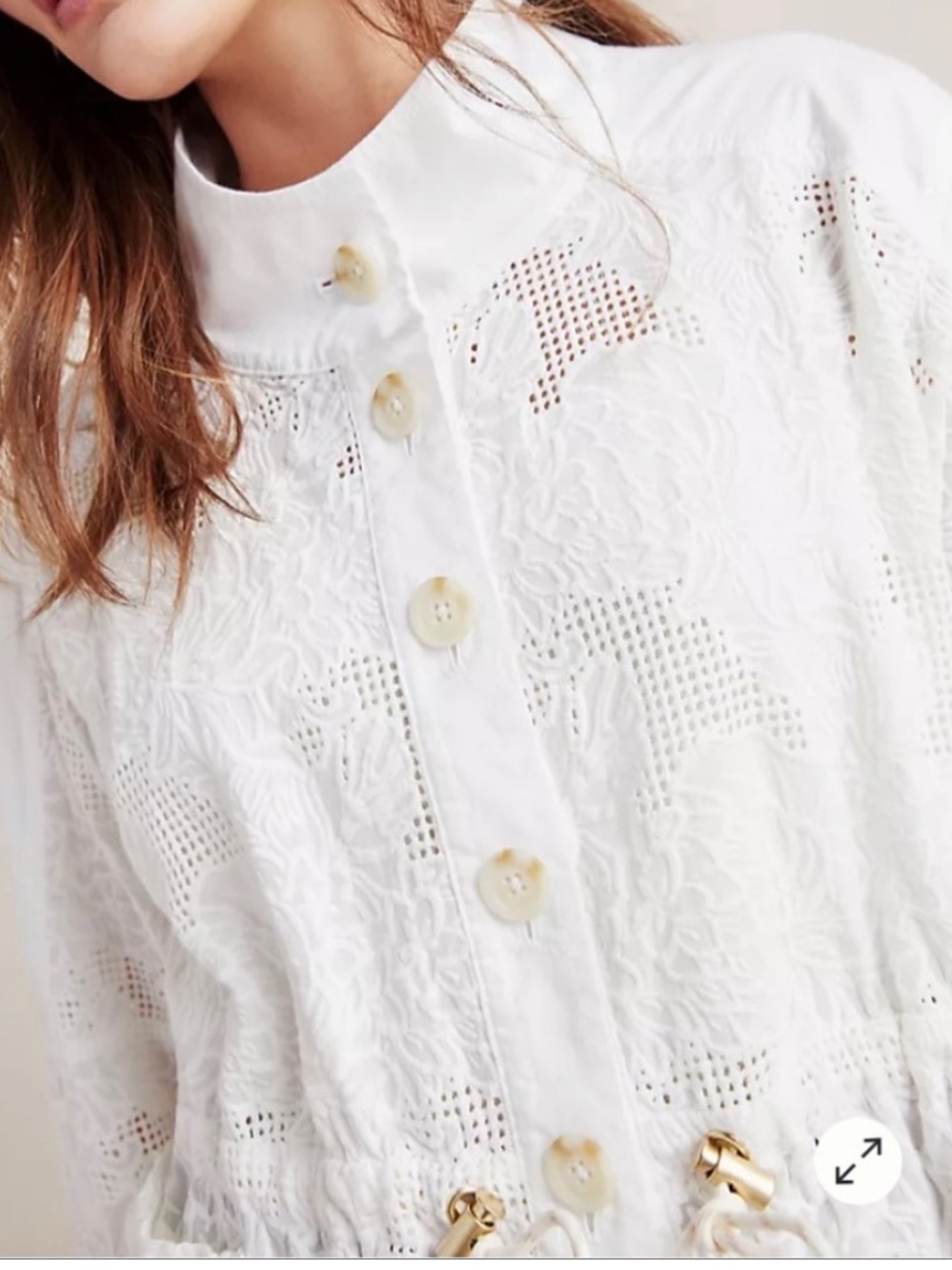 Anthropologie Women’s Bridal White Eyelet Lace Anorak Button Down Jacket Size Sm